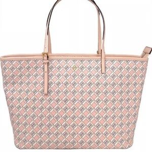 Tory Burch Geo Logo Mini Zip Top Tote in Dusted Blush $348